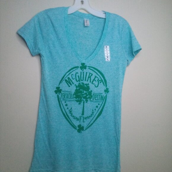 McGuire's Pensacola Destin Florida Shirt Women S V-Neck Short Sleeve Green - Picture 1 of 13